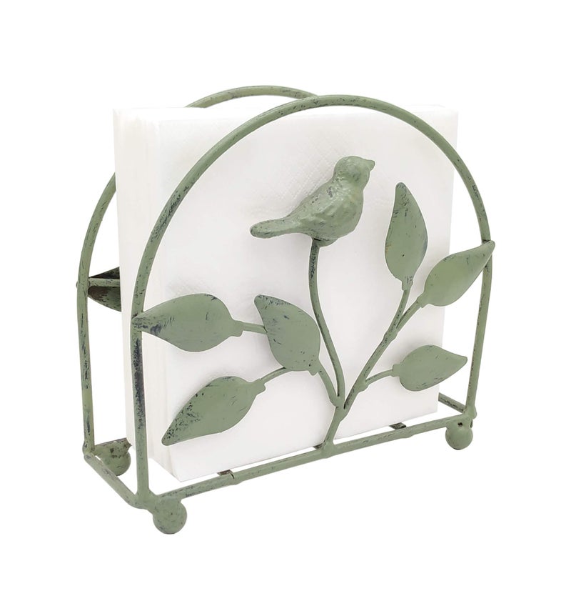Owlgift Cast Iron Bird & Tree Classic Napkin Holder/Tabletop Freestanding Tissue Dispenser, Rustic Green - Image 3